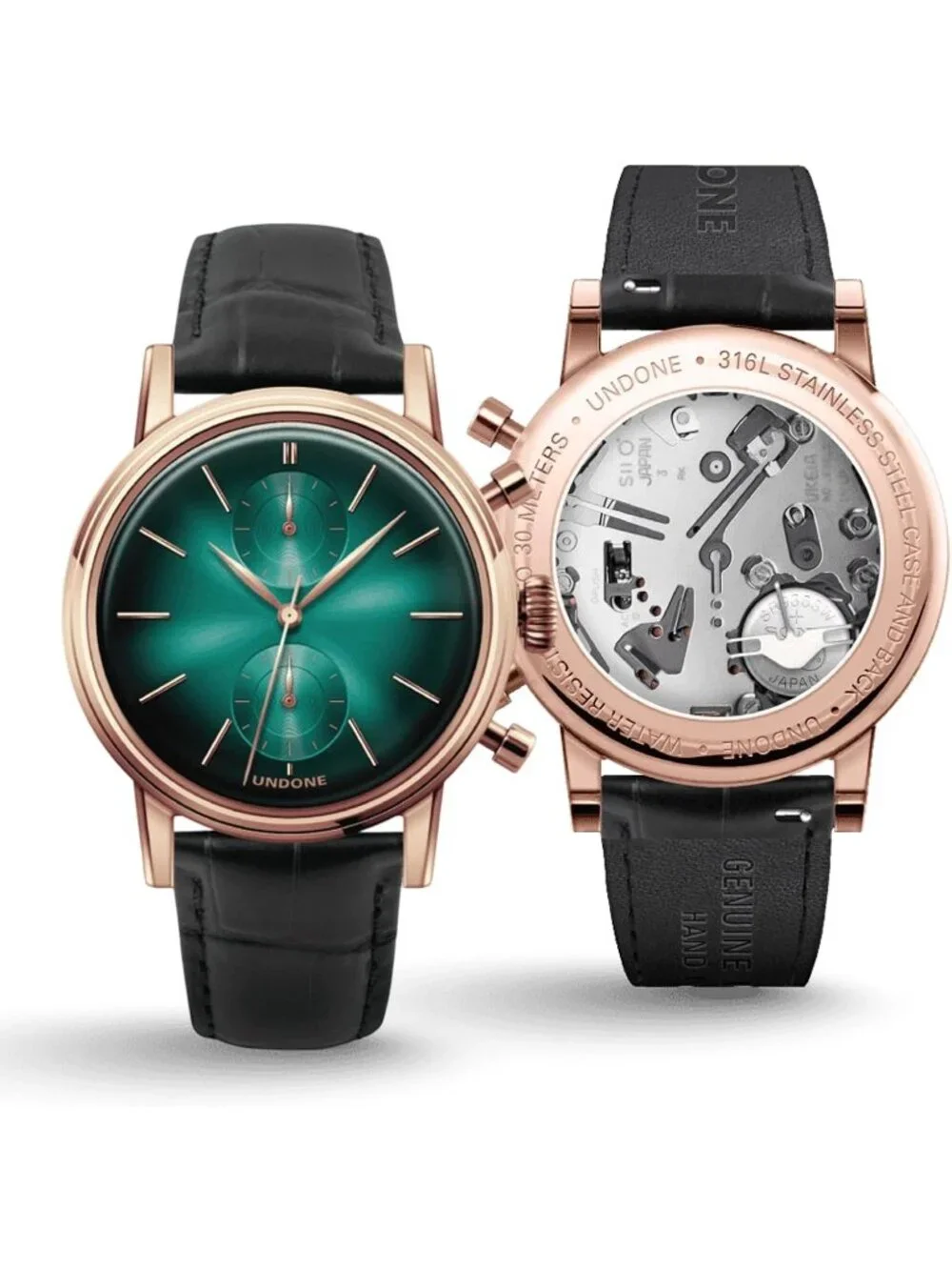 Undone Urban Collection Chronograph Mens Green Fume Dial Black Leather Strap Ana